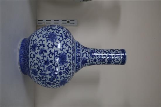 A Chinese blue and white bottle vase, Daoguang seal mark but later, H. 29cm